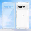 A collage of two clear phone cases for a Google Pixel 7 Pro, one showing the case alone and the other showing the case on a white phone with the Google logo. Produktbild-Vorschau