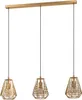 A three-light pendant lamp with gold-colored metal cages. Náhled obrázku produktu