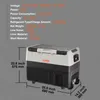 A portable refrigerator with dimensions and specifications listed. Voir les images du produit