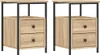 Two identical wooden nightstands with black metal frames are shown side-by-side against a white background. Náhľad obrázku produktu