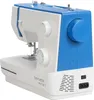 A white and blue sewing machine is shown from a side angle against a white background. Produktbild-Vorschau