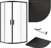 A collage of images showing a shower enclosure, a shower tray, and a drain fitting. Produktbild-Vorschau
