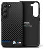 A black BMW M phone case with a carbon fiber texture and blue accents, shown from the back and front. Anteprima dell’immagine prodotto