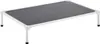 A raised dog bed with a white frame and a gray mesh surface, shown from a slightly elevated side angle against a white background. Produktbild-Vorschau