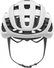 A white bicycle helmet with black straps is shown from the front. Anteprima dell’immagine prodotto