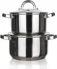 Two stacked stainless steel pots with lids and handles. Voir les images du produit