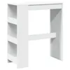 A white bar table with shelves on the left side, shown from a front-side angle against a white background. Produktbild-Vorschau