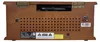 The back of a wooden stereo system with various ports and labels. Produktbild-Vorschau