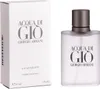 A white box and a clear glass bottle of Acqua Di Gio perfume by Giorgio Armani are shown against a white background. Anteprima dell’immagine prodotto