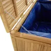 Close-up view of an open bamboo storage chest with a blue liner. Náhled obrázku produktu