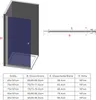 A diagram and a table showing the dimensions of a shower enclosure. Produktbild-Vorschau