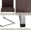 A collage of images showing details of a brown leather-like dining chair with metal legs. Produktbild-Vorschau