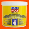 A yellow tub of Liqui Moly hand protection cream against an orange background. Produktbild-Vorschau