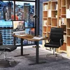 An office setting with a desk, chairs, and bookshelves. Produktbild-Vorschau