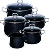 A set of five black pots and pans with glass lids, arranged on a white background. Náhľad obrázku produktu