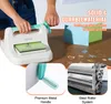 A person is using a VEVOR die-cutting machine, with close-ups of its handle and roller system, and decorative cut-out shapes scattered on a table. Anteprima dell’immagine prodotto