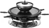 Das auf weißem Hintergrund abgebildete Unold Raclette Multi 4 in 1 ist ein Elektrogrill aus Edelstah Produktbild-Vorschau