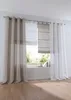 A window with multiple curtains and roman blinds, overlooking a garden. Produktbild-Vorschau