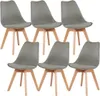 A set of six gray dining chairs with wooden legs arranged in two rows. Voir les images du produit