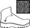 A black and white illustration of a boot with a woven pattern detail shown in a separate inset box. Arrows indicate movement or flexibility. Produktbild-Vorschau