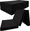 A black foldable mattress is shown in two configurations: folded and unfolded. Podgląd zdjęcia produktu