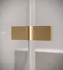 A close-up of a gold hinge on a glass shower wall. Produktbild-Vorschau