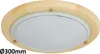 A round ceiling light with a wooden frame and a frosted glass diffuser. Produktbild-Vorschau