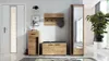 An entryway furniture set including a tall cabinet with a mirror, a shoe cabinet with a bench, and a wall shelf with hooks. Produktbild-Vorschau