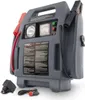 A gray jump starter power station with red and black jumper cables, a flashlight, a gauge, and buttons on a white background. Produktbild-Vorschau