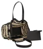 Bolsa trenzada, color  y beige, con asas de cuero Vista previa de la imagen del producto 6