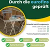 A bistro set on a wooden deck, with text overlays indicating testing and usage scenarios. Náhled obrázku produktu