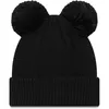A black knitted winter hat with two pom-poms on top, presented against a white background. Náhled obrázku produktu