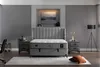 A bedroom setting with a bed, nightstands, and a floor lamp. Produktbild-Vorschau