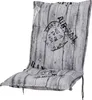 A chair cushion with a wood grain pattern and stamp-like graphics. Produktbild-Vorschau