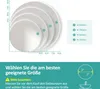A diagram showing different sizes of circular mirrors overlaid on a grid with measurements, along with a legend indicating the diameter of each size. Produktbild-Vorschau