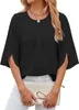 ASKSA Chemise femme manches 3/4 plissées col rond Voir les images du produit 1