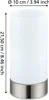 A cylindrical table lamp with a white frosted glass shade and a silver base, with dimensions indicated. Náhľad obrázku produktu