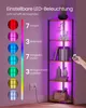 A corner shelf unit with LED lighting, showcasing different color and mode options. Produktbild-Vorschau