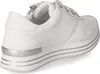 A side view of a white platform sneaker with silver accents. Voir les images du produit