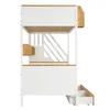 A side view of a white and natural wood bunk bed with stairs and storage drawers. Produktbild-Vorschau