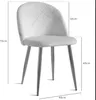 A white upholstered chair with silver metal legs is shown with dimensions indicated by lines and text. Produktbild-Vorschau