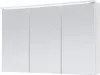 A white bathroom cabinet with three mirrored doors and integrated lighting. Produktbild-Vorschau