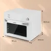A white Klarstein Vigor Air XXL air fryer is shown from a three-quarter angle against a light beige background. Dimensions are indicated with dashed lines and text. Náhľad obrázku produktu