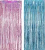 2 Stück Lametta Vorhänge Rosa Blau Glitzer Hintergrund Produktbild-Vorschau 1