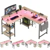 An L-shaped desk with a computer setup and accessories, shown from a slightly elevated angle. Náhled obrázku produktu