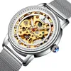 Alienwork Automatikuhr Armbanduhr Damen Silber Metall Mesh Produktbild-Vorschau 2
