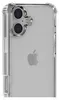 Close-up of the back of a clear phone case with a silver trim, showing the camera module and the Apple logo. Produktbild-Vorschau