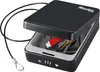 A black Master Lock portable safe is open, revealing keys and a USB drive inside. The safe is attached to a cable. Podgląd zdjęcia produktu