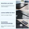 A collage of images showcasing features of a black shower tray. Produktbild-Vorschau