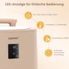A close-up of a beige towel warmer with a digital display and explanatory graphics pointing to its features. Anteprima dell’immagine prodotto